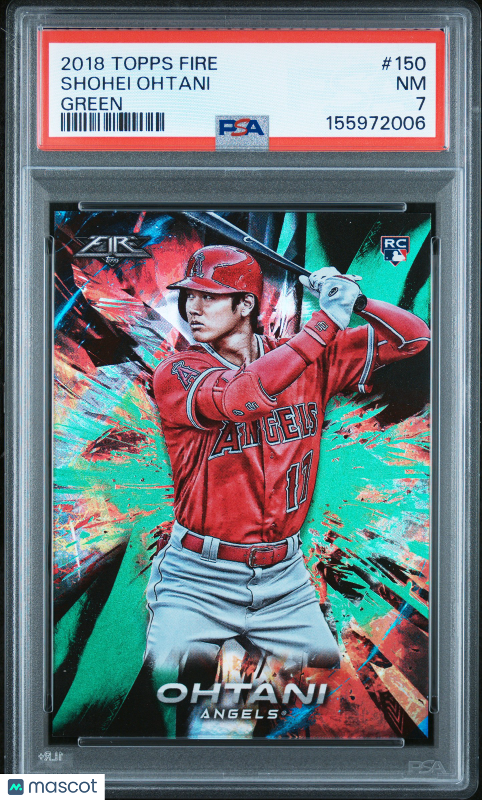 Shohei Ohtani 2018 Topps Fire Green Rookie RC Los Angeles Angels 190/199 PSA 7