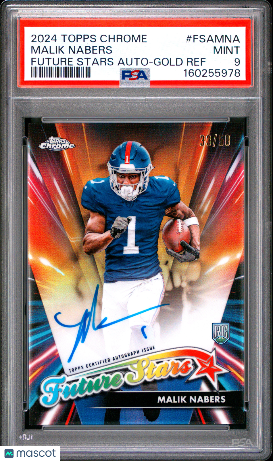 Malik Nabers 2024 Topps Chrome GOLD Auto Autograph RC NY Giants 33/50 PSA 9