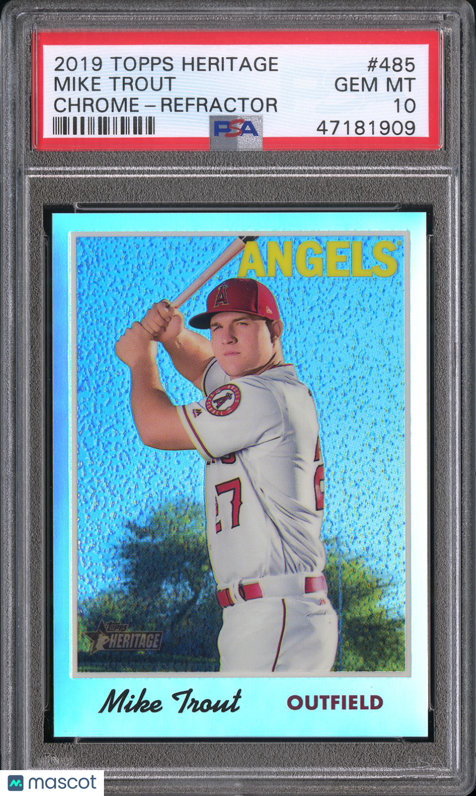 Mike Trout 2019 Topps Heritage Chrome Refractor LA Angels 405/570 PSA 10