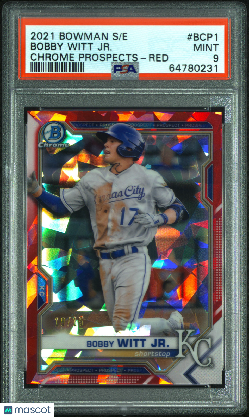 Bobby Witt Jr. 2021 Bowman Chrome Sapphire Red Refractor Royals 10/15 PSA 9