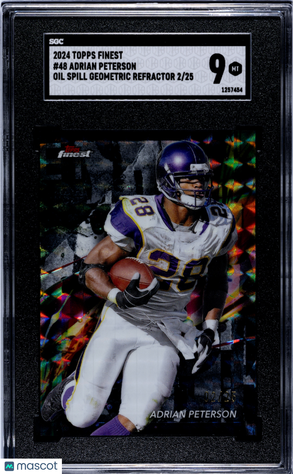 Adrian Peterson 2024 Topps Finest Oil Spill Black Refractor Vikings 2/25 SGC 9