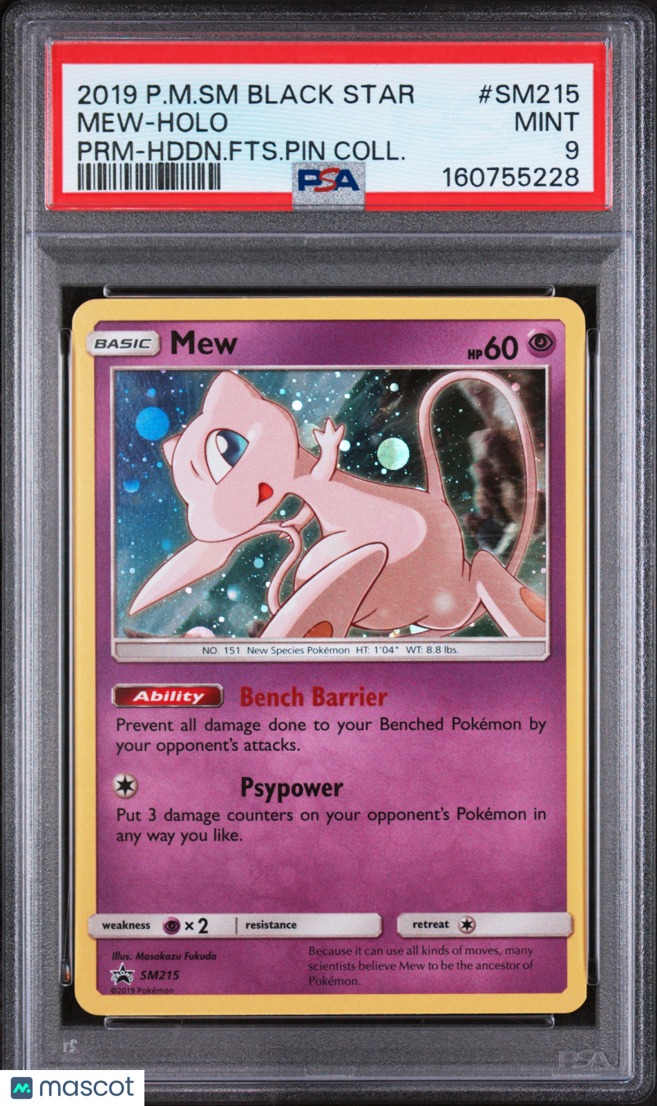 Mew 2019 Pokemon SM Black Star Promo Holo PSA 9 #SM215