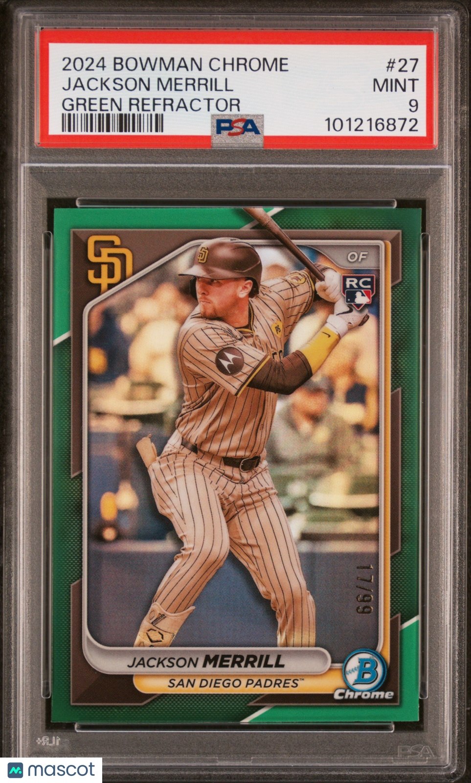 Jackson Merrill 2024 Bowman Chrome Green Refractor 17/99 PSA 9
