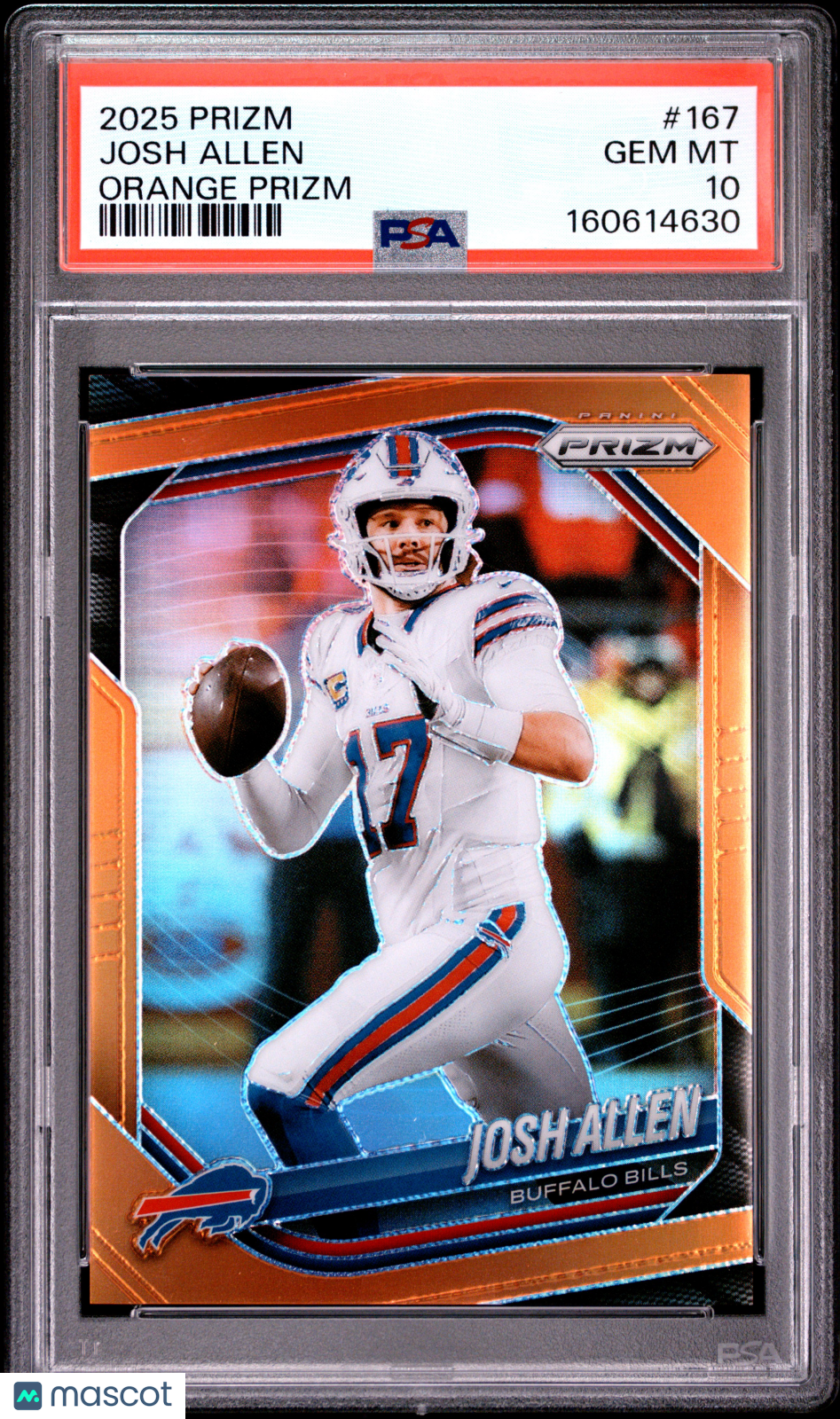 Josh Allen 2025 Prizm Orange Prizm Buffalo Bills 100/249 PSA 10