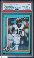 Chris Olave 2025 Topps Chrome Auto Autograph Teal New Orleans Saints /299 PSA 10