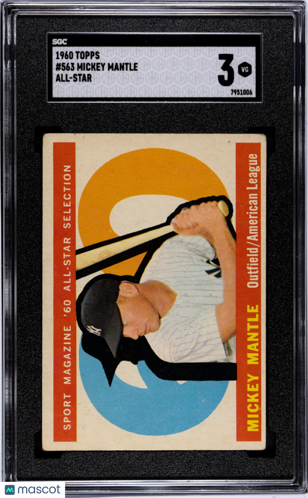 Mickey Mantle 1960 Topps All Star New York Yankees #563 SGC 3