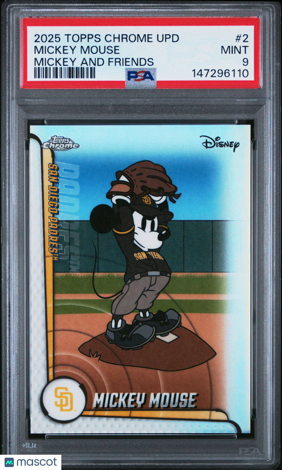 Mickey Mouse 2025 Topps Chrome Update Mickey And Friends SSP Padres #2 PSA 9