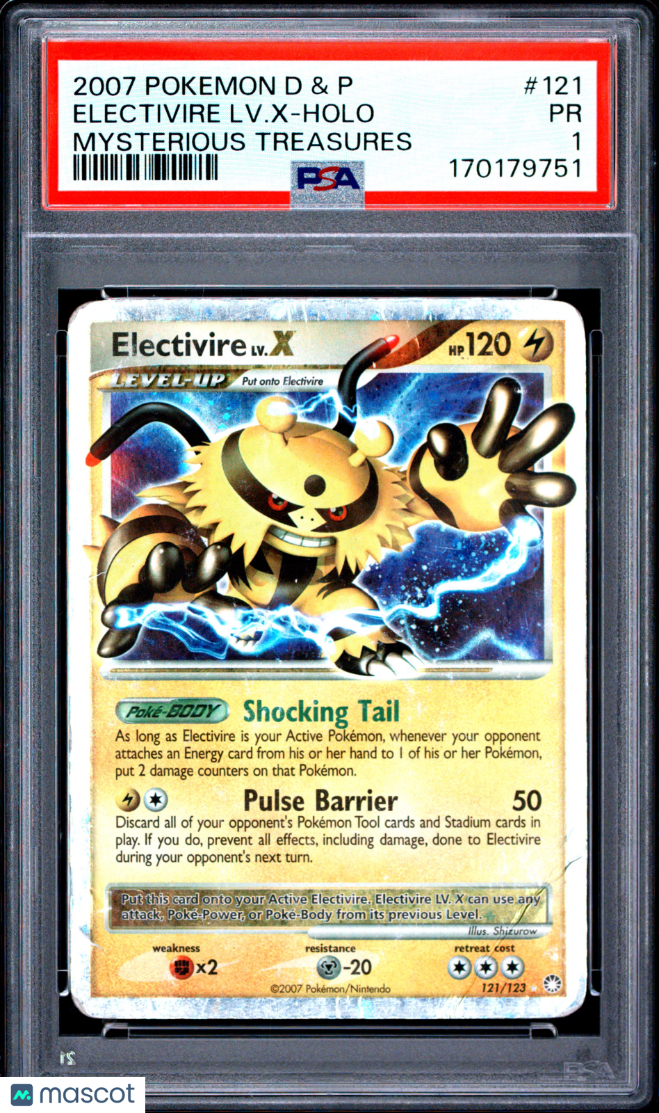 Electivire LV. X 2007 Pokemon Diamond & Pearl Mysterious Treasures PSA 1 #121