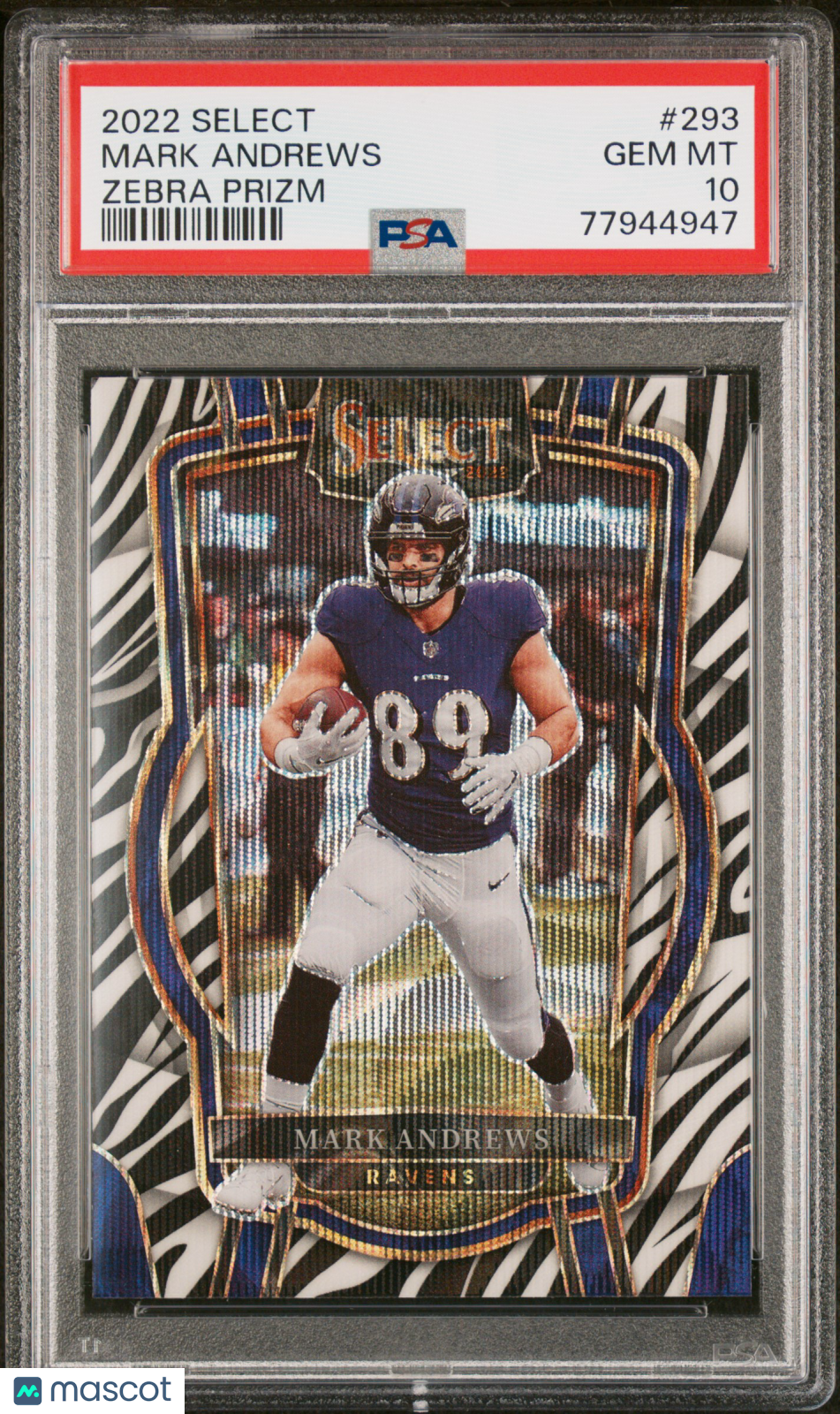 Mark Andrews 2022 Select Zebra Prizm SSP Baltimore Ravens PSA 10