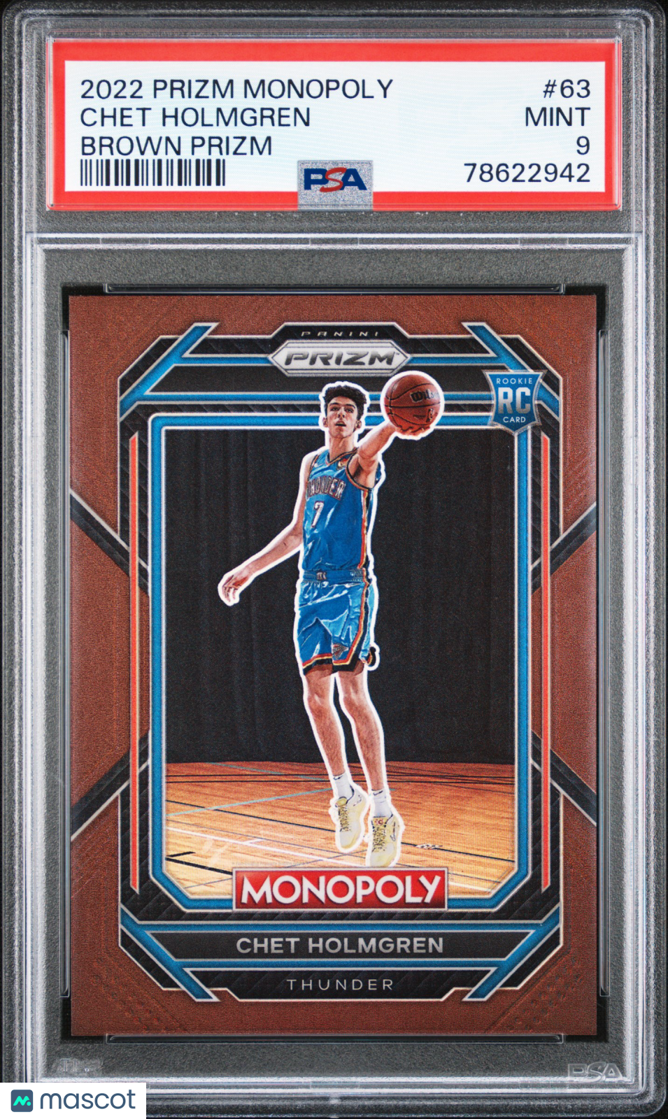Chet Holmgren 2022-23Prizm Monopoly Brown Prizm Rookie RC OKC Thunder /249 PSA 9