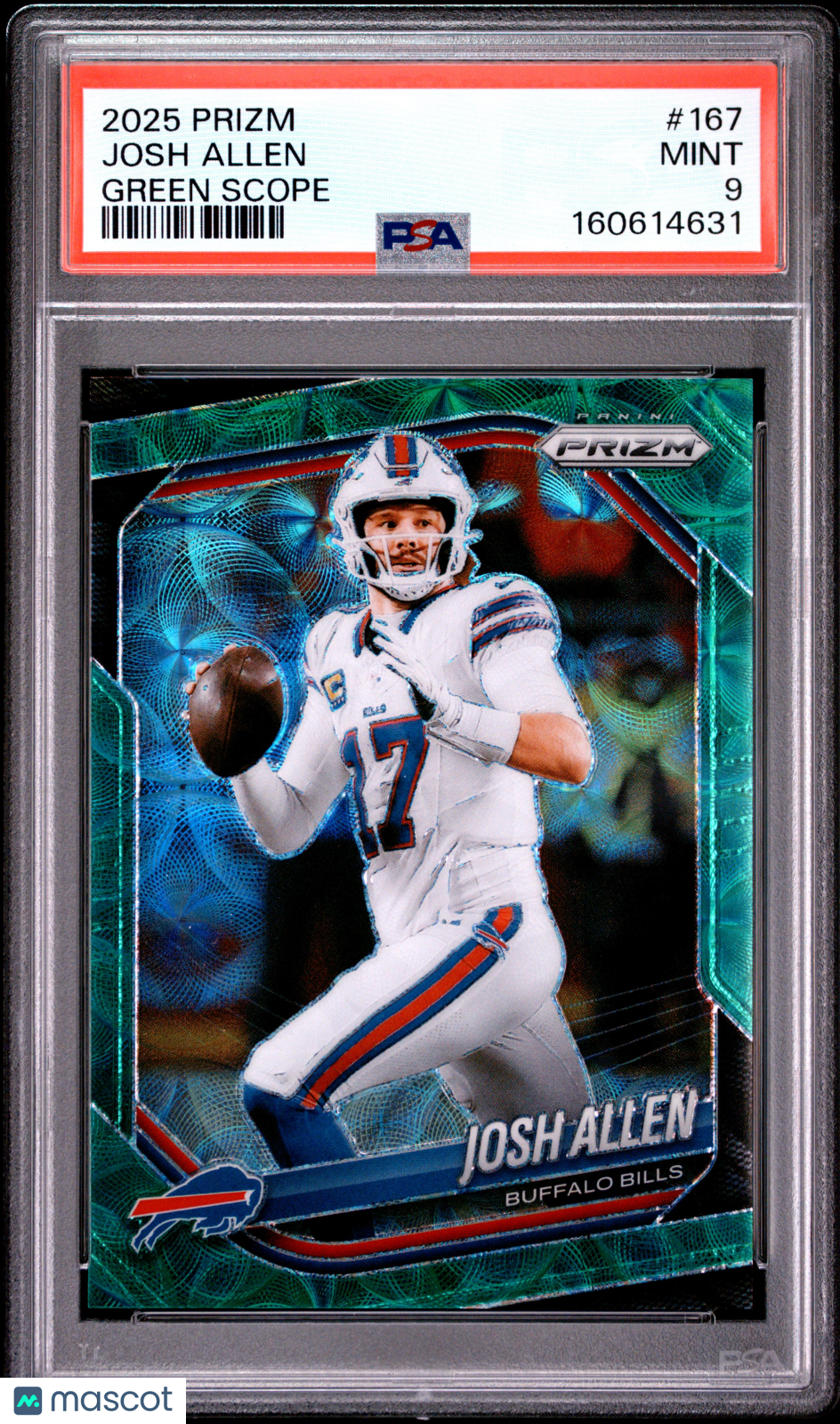 Josh Allen 2025 Prizm Green Scope Buffalo Bills 69/75 #167 PSA 9