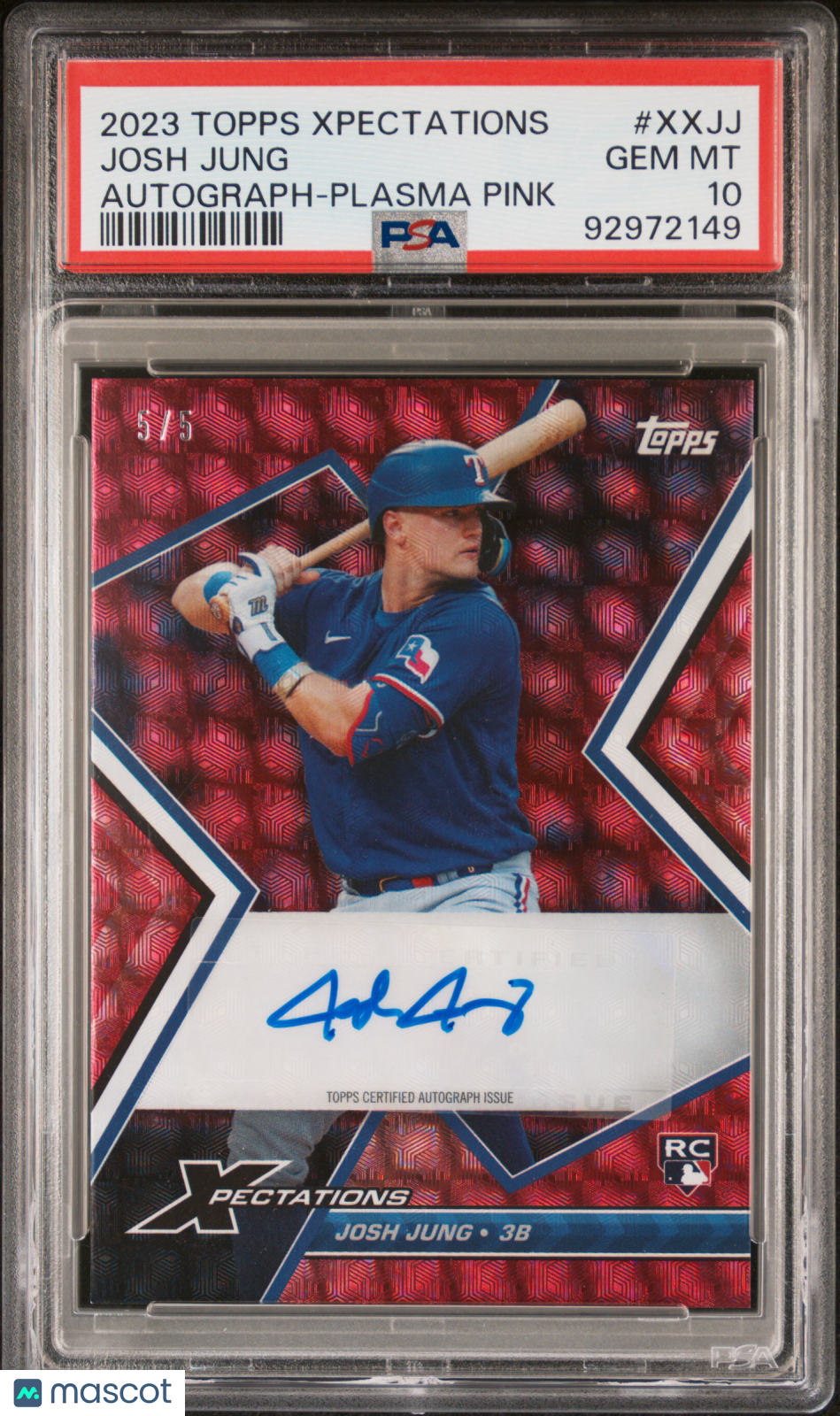 Josh Jung 2023 Topps Xpectations Auto Autograph RC RED Rangers 5/5 PSA 10