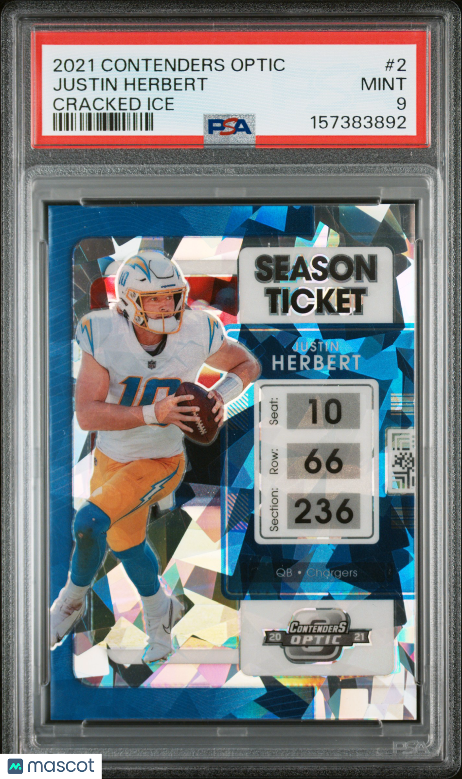 Justin Herbert 2021 Contenders Optic Cracked Ice LA Chargers 4/22 PSA 9