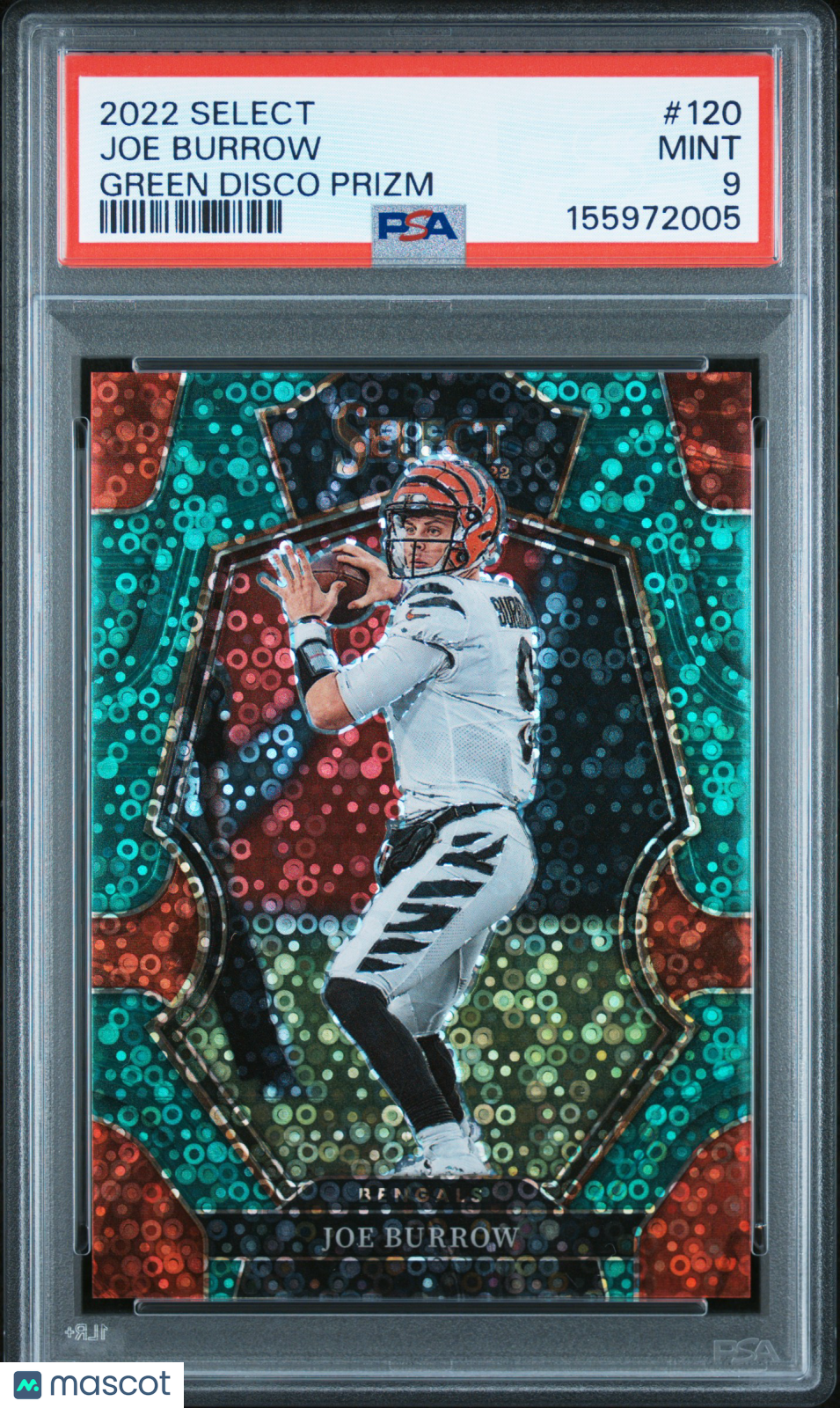Joe Burrow 2022 Select Green Disco Emerald Prizm SSP Bengals 1/5 Prizm PSA 9