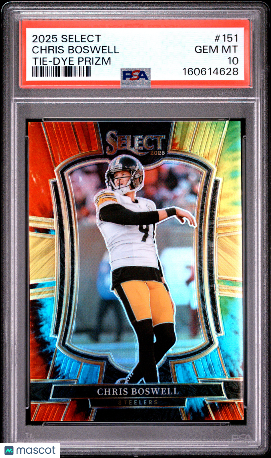 Chris Boswell 2025 Select Tie Dye Prizm Pittsburgh Steelers 18/25 PSA 10