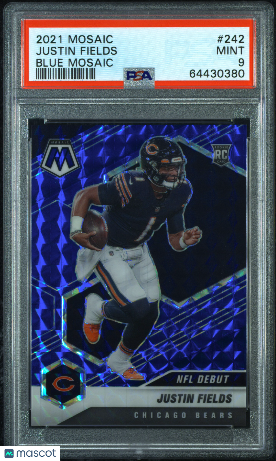 Justin Fields 2021 Mosaic Blue Prizm Rookie RC Chicago Bears 14/99 PSA 9