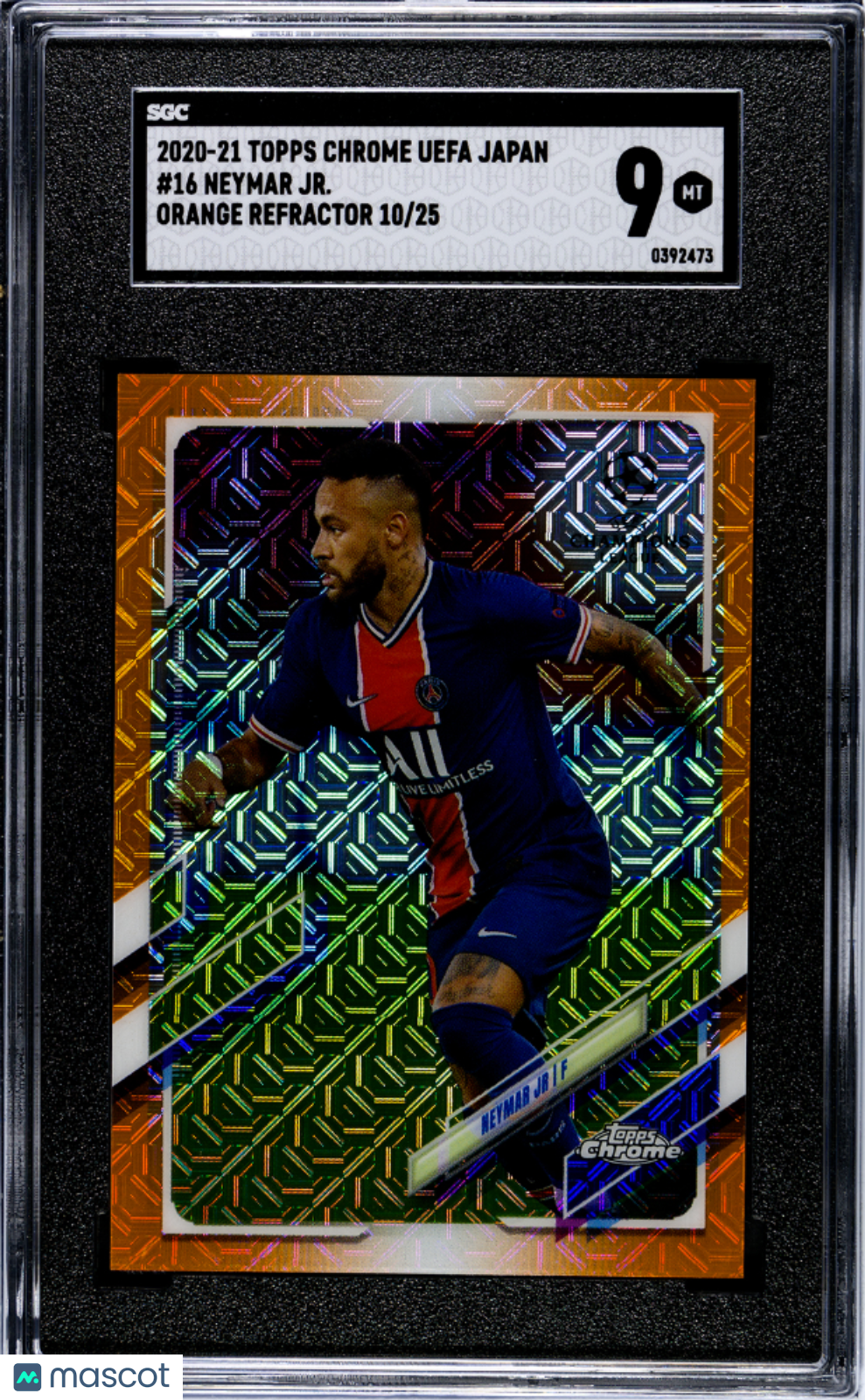 Neymar JR. 2020 Topps Chrome Uefa Japan Orange Refractor Paris 10/25 SGC 9