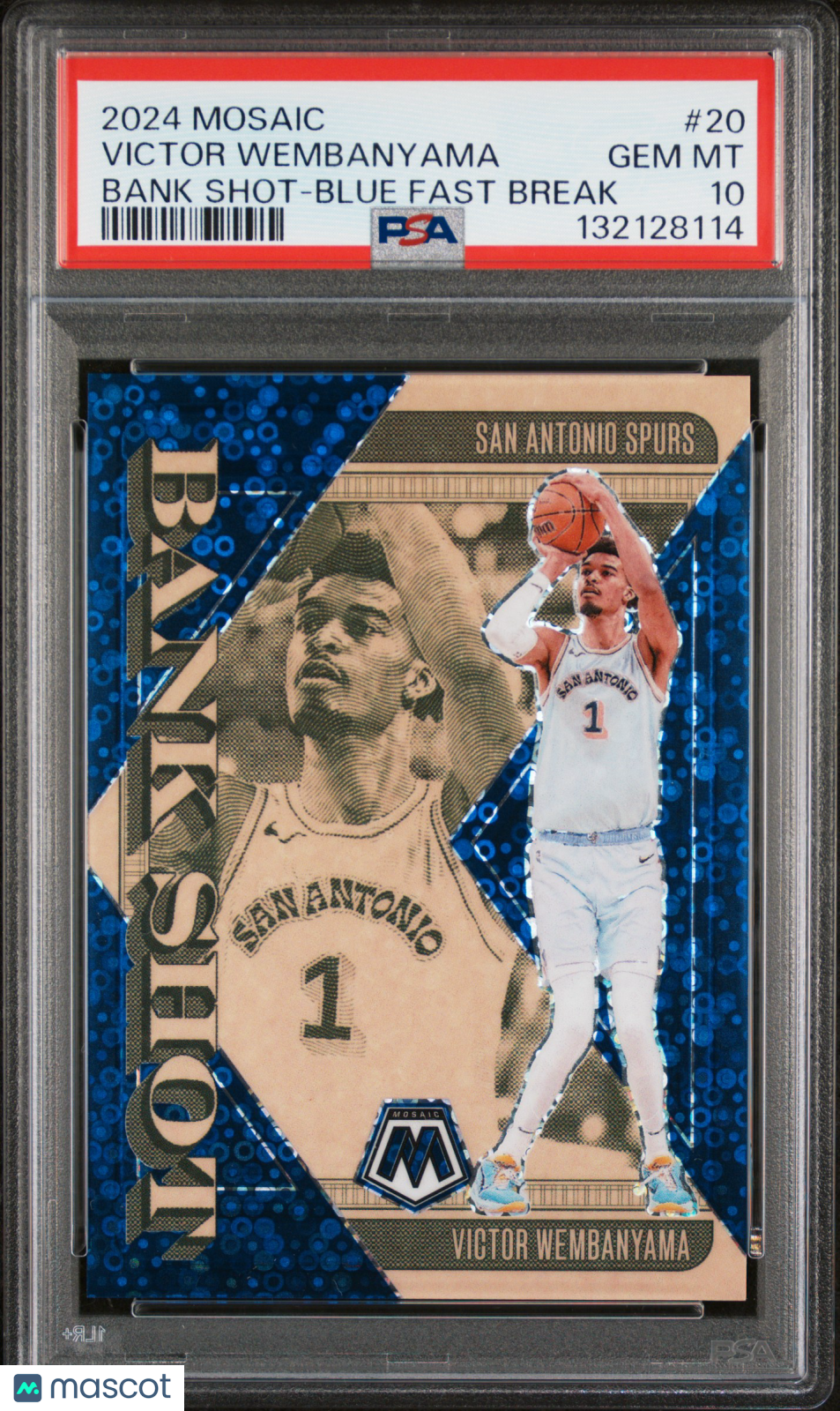Victor Wembanyama 2024-25 Mosaic Bank Shot Blue Fast Break Spurs 16/85 PSA 10