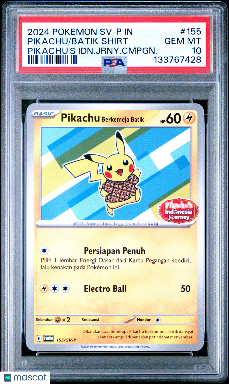 Pikachu Batik Shirt 2024 Pokemon Indonesian SV-P Promo PSA 10 #155