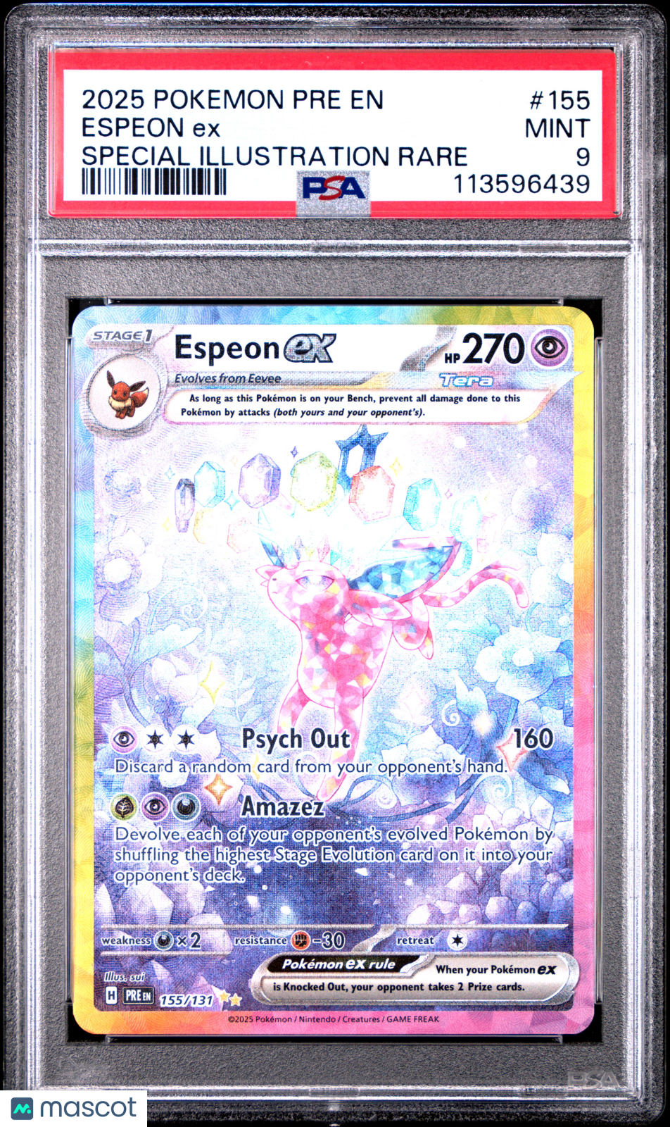 Espeon EX 2025 Pokemon Pre Prismatic Evolutions Special Illustration PSA 9 #155