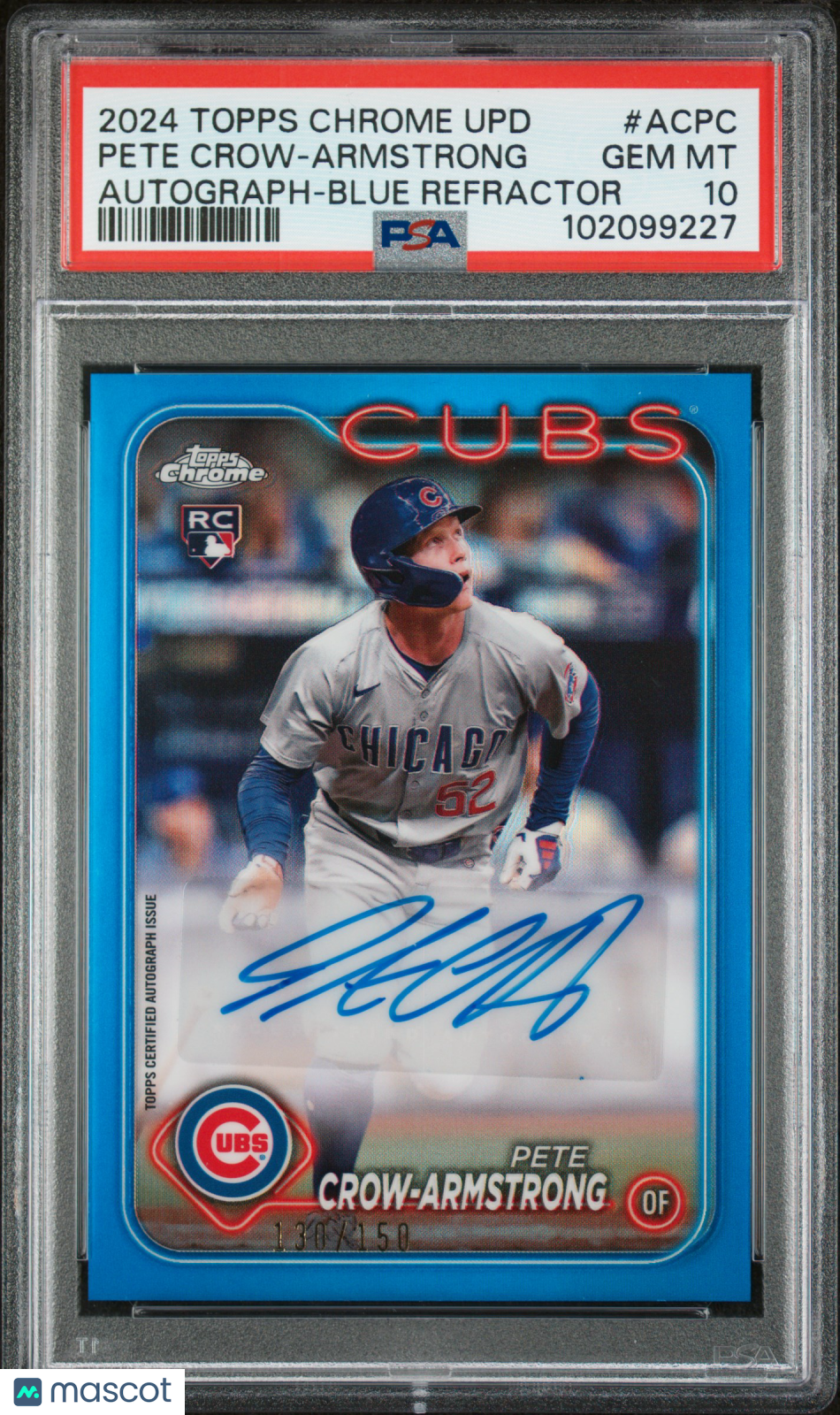 Pete Crow-Armstrong 2024 Topps Chrome BLUE Auto Autograph RC Cubs 130/150 PSA 10