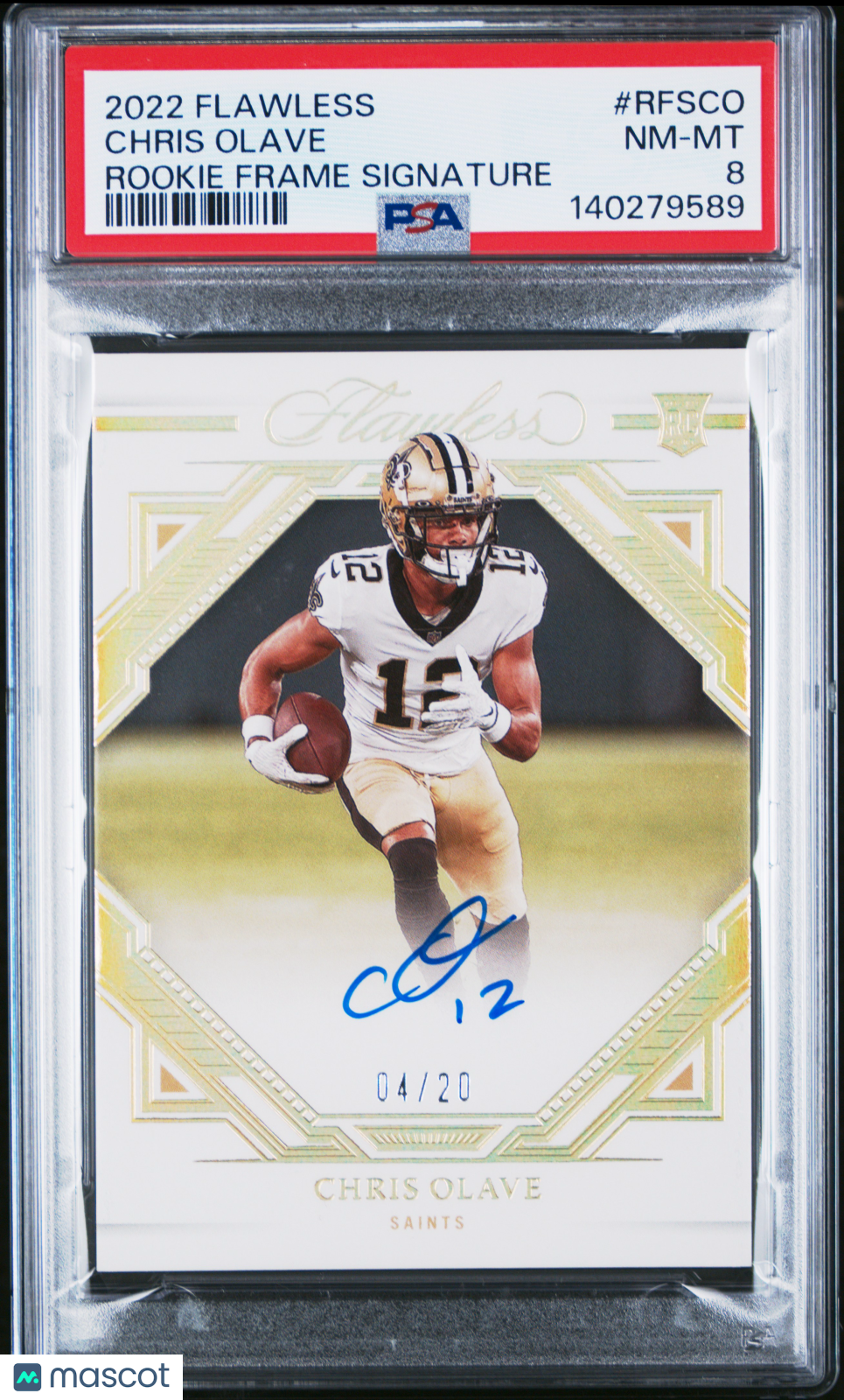 Chris Olave 2022 Flawless Auto Autograph RC New Orleans Saints 4/20 PSA 8