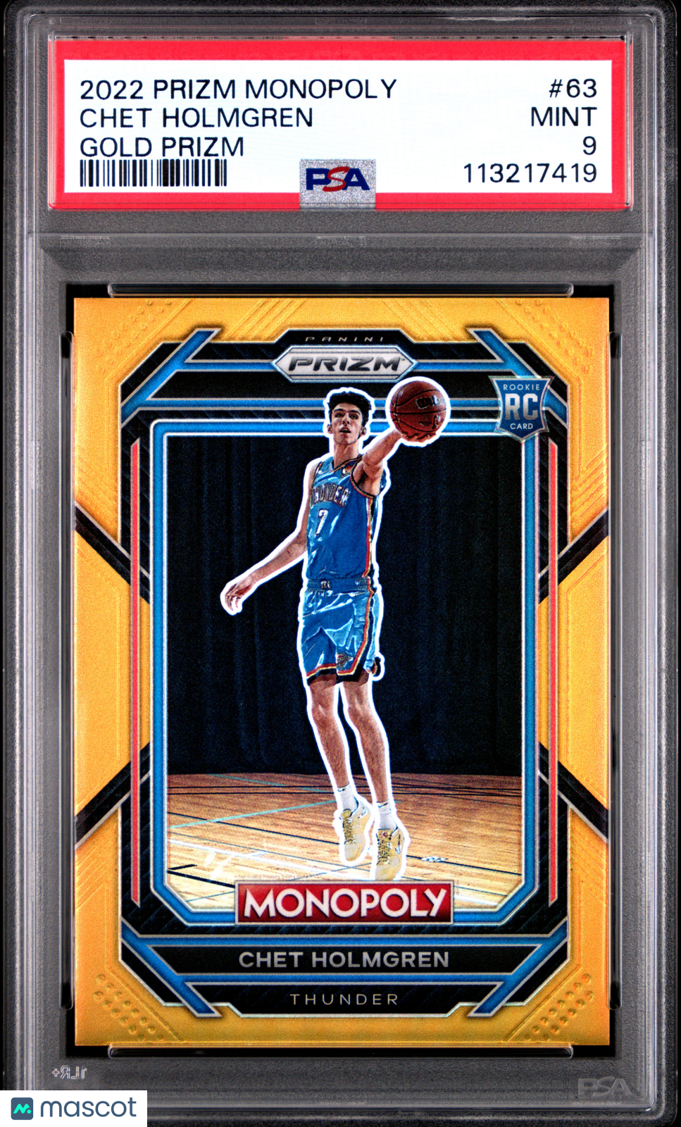 Chet Holmgren 2022-23 Prizm Monopoly Gold Prizm Rookie RC Thunder 29/49 PSA 9