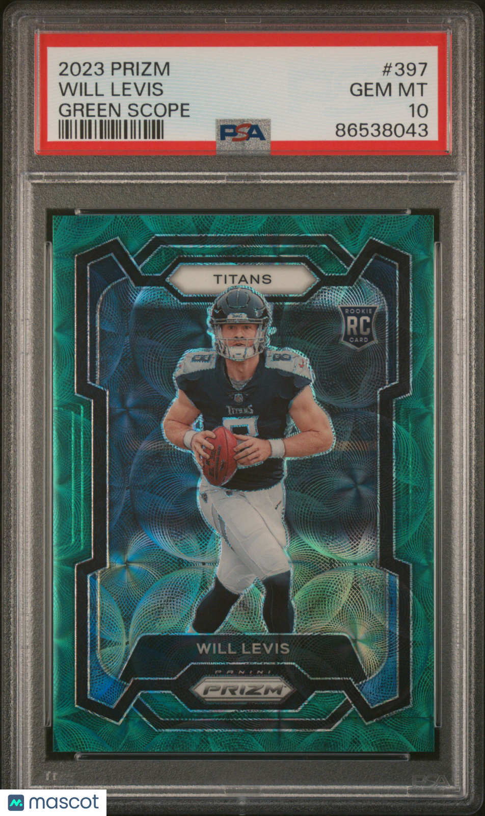 Will Levis 2023 Prizm Green Scope Prizm Rookie RC 53/75 Tennessee Titans PSA 10