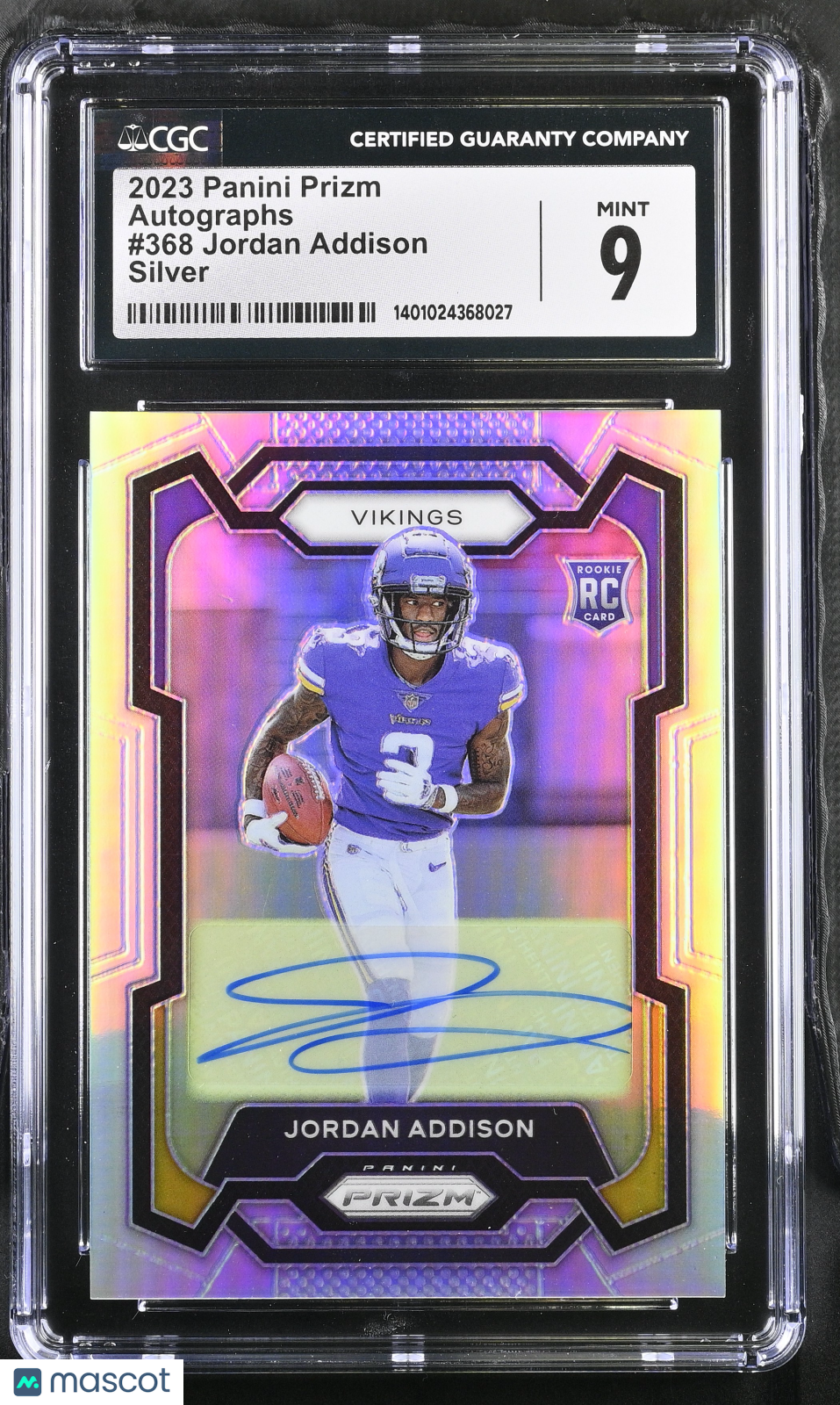 Jordan Addison 2023 Prizm Auto Autograph Silver Rookie RC Vikings CGC 9