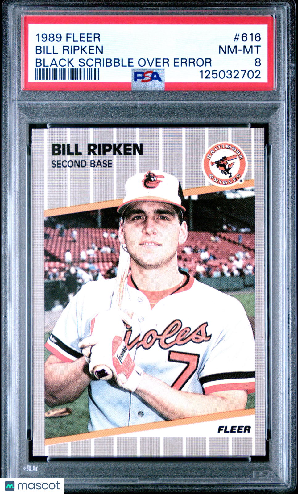 Bill Ripken 1989 Fleer Black Scribble Over Error Baltimore Orioles #616 PSA 8