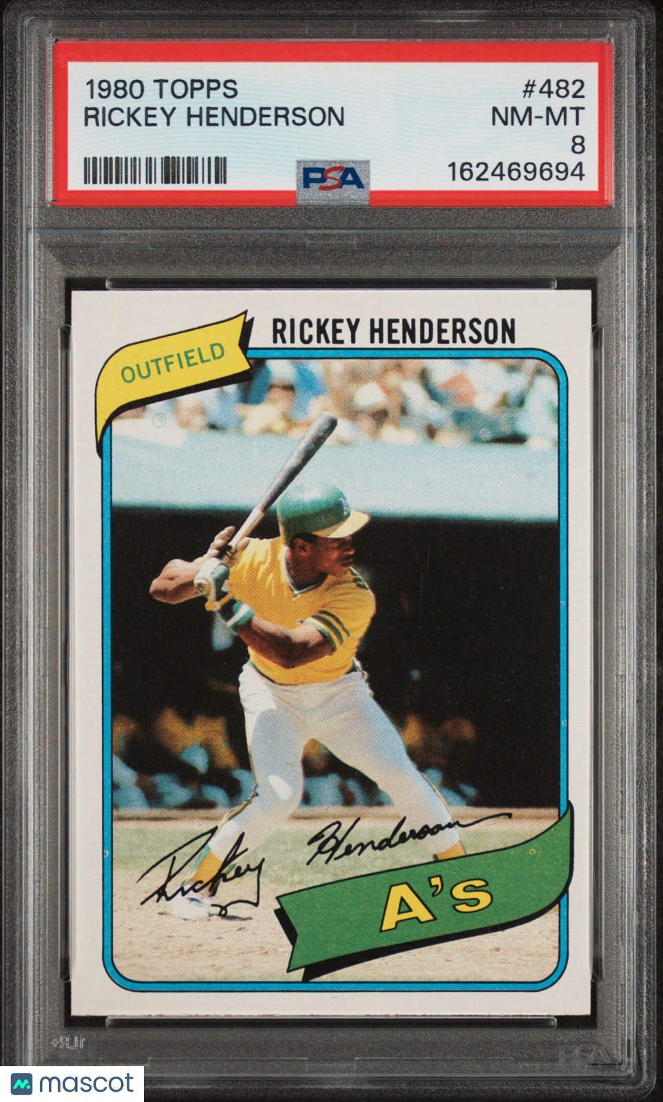Rickey Henderson 1980 Topps Rookie Card RC Oakland Athletics #482 PSA 8