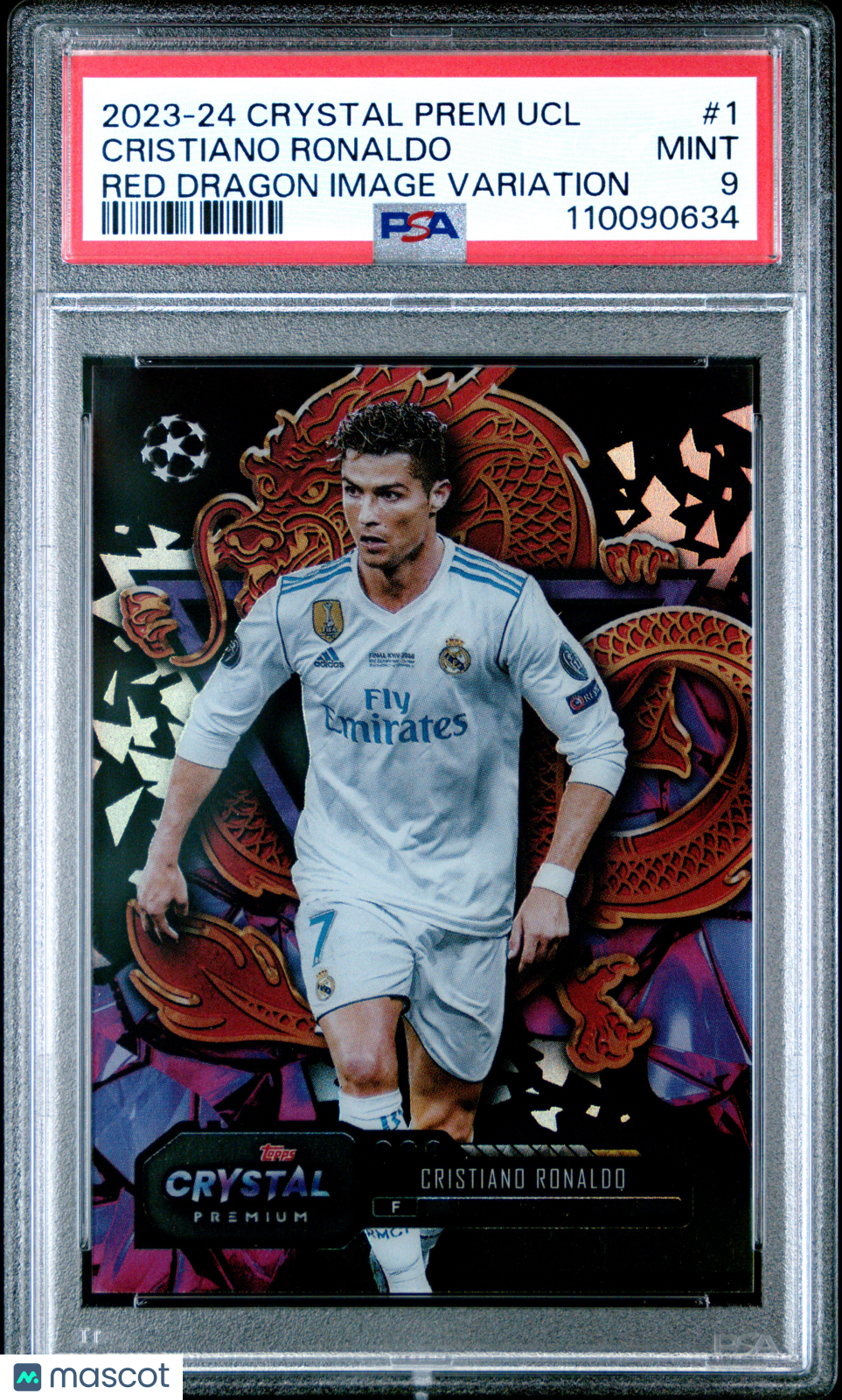 Cristiano Ronaldo 2023 Topps Crystal Red Dragon Image Variation SSP Madrid PSA 9