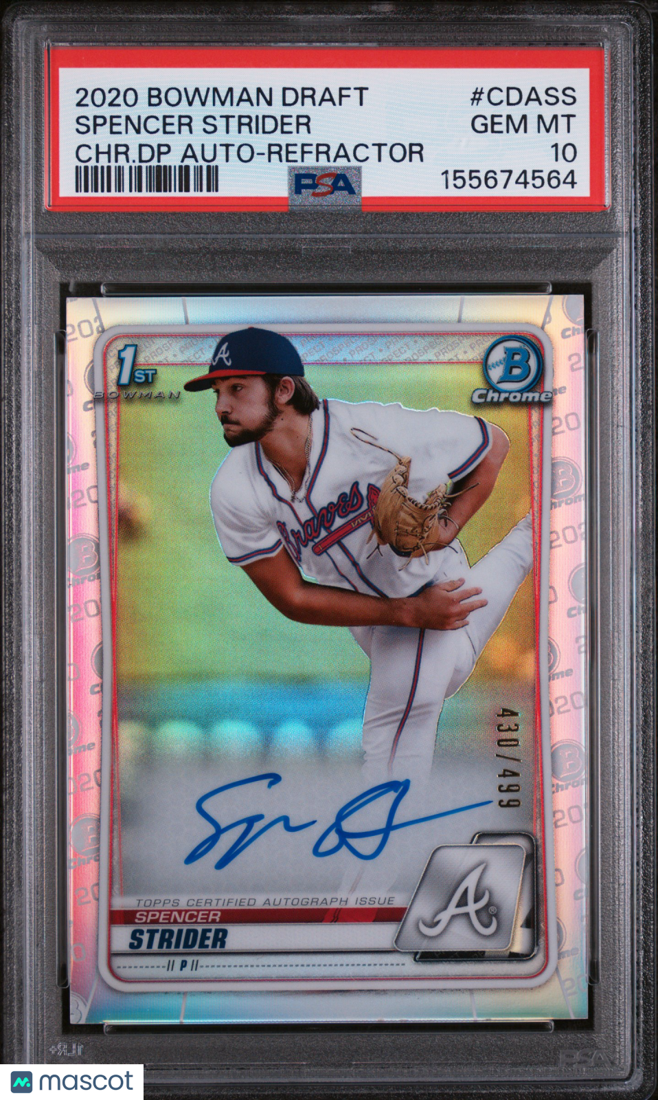 Spencer Strider 2020 Bowman Chrome 1st Auto Autograph RC Braves 430/499 PSA 10