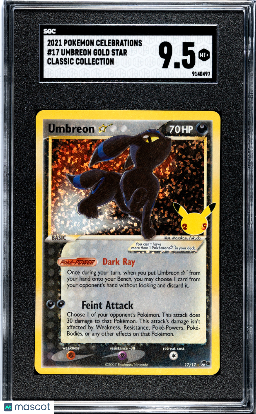 Umbreon Gold Star 2021 Pokemon Celebrations SGC 9.5 #17