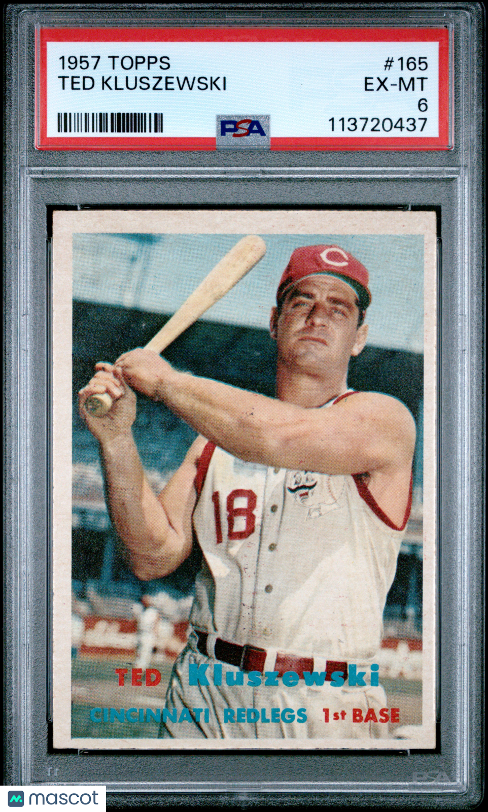 Ted Kluszewski 1957 Topps Card Cincinnati Redlegs #165 PSA 6