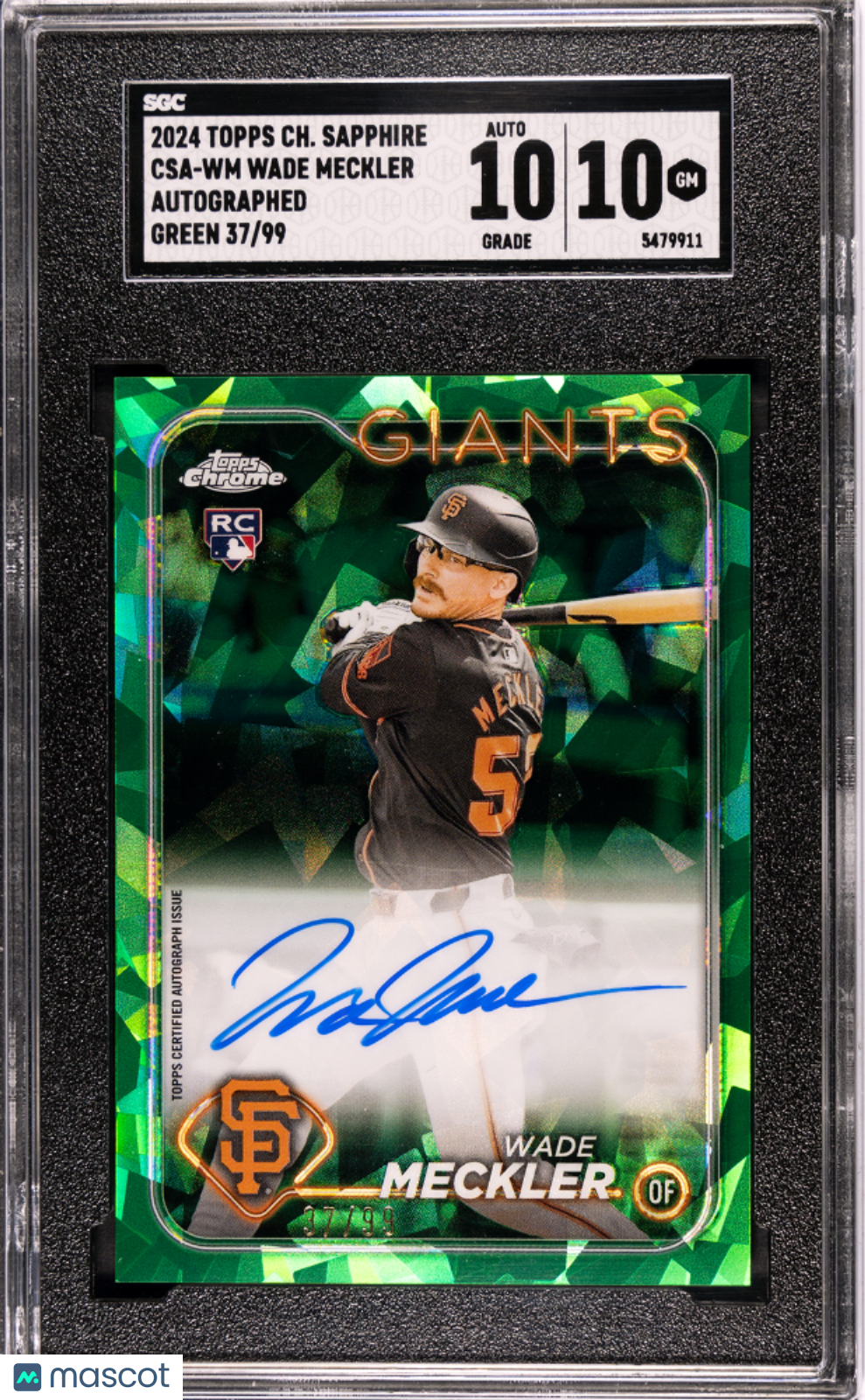 Wade Meckler 2024 Topps Chrome Sapphire Auto Autograph RC Giants 37/99 SGC 10 10
