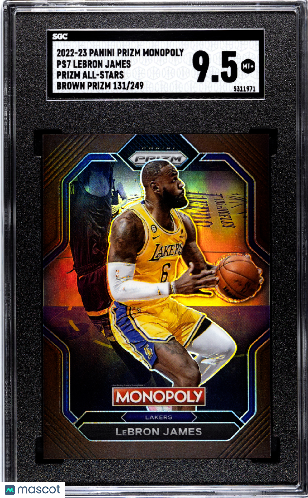 LeBron James 2022-23 Prizm Monopoly Brown Prizm Lakers 131/249 SGC 9.5