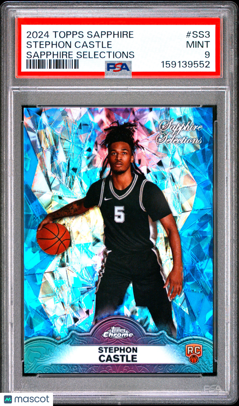 Stephon Castle 2024 Topps Chrome Sapphire Selections RC Rookie Spurs PSA 9