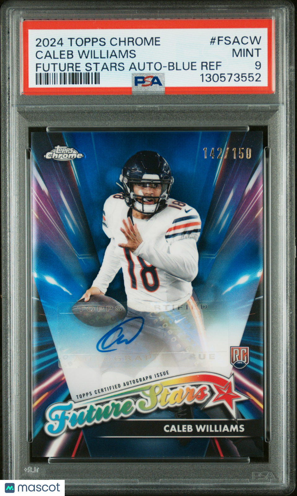 Caleb Williams 2024 Topps Chrome Auto Autograph BLUE RC Bears 142/150 PSA 9