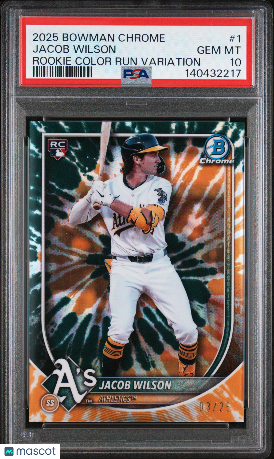 Jacob Wilson 2025 Bowman Chrome Rookie Color Run Variation RC A's 3/25 PSA 10