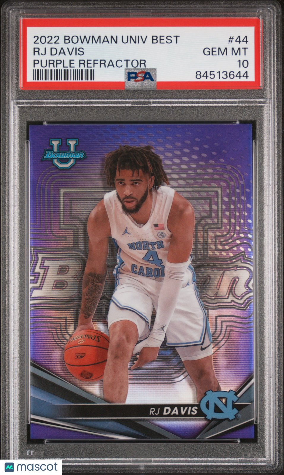 RJ Davis 2022 Bowman's Best Purple Refractor RC North Carolina 63/250 PSA 10