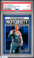 Victor Wembanyama 2024-25 Mosaic Notoriety Blue Prizm Spurs 185/199 PSA 9