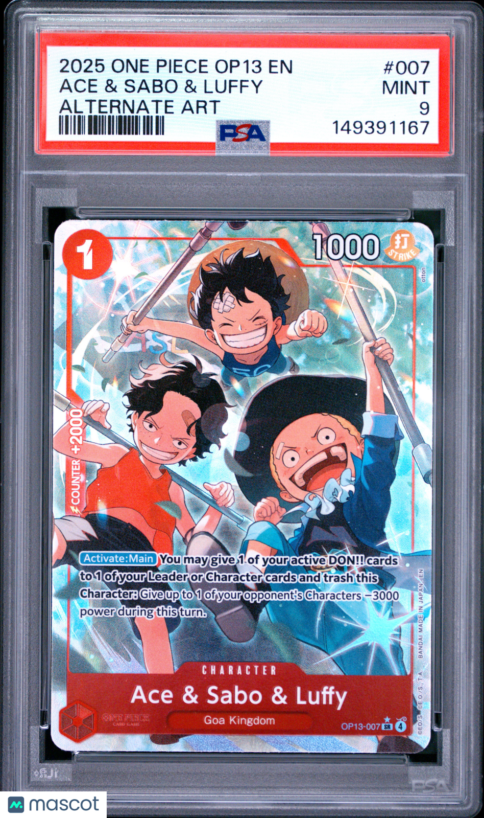 Ace & Sabo & Luffy 2025 One Piece Carrying On His Will Alternate Art PSA 9 #007