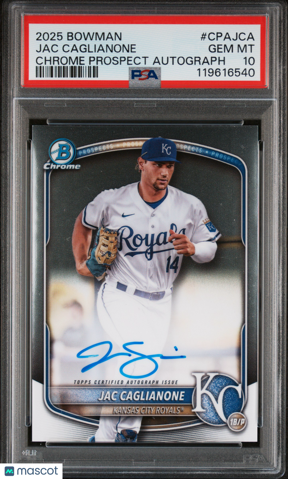 Jac Caglianone 2025 Bowman Chrome Auto Autograph RC Kansas City Royals PSA 10