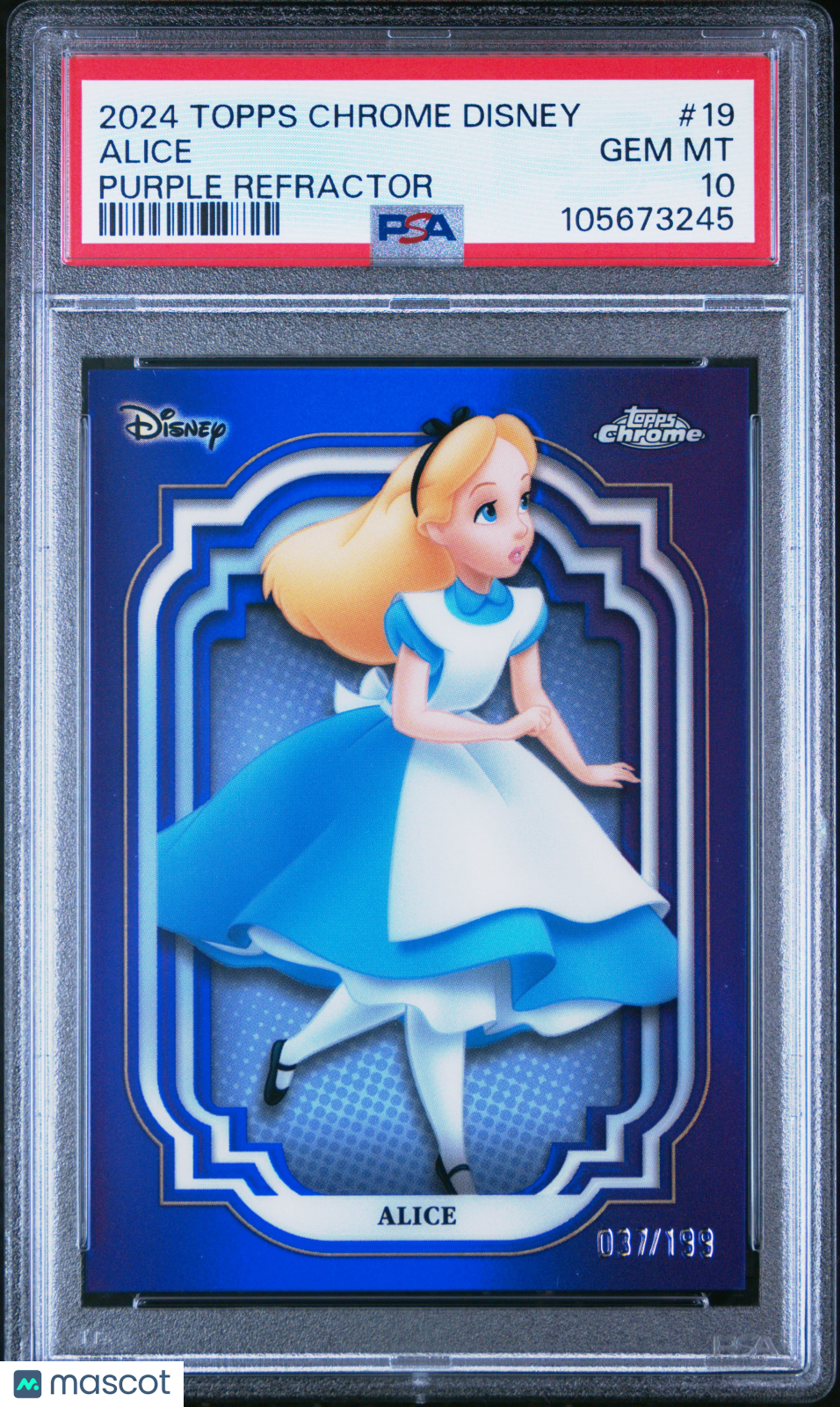Alice 2024 Topps Chrome Disney Purple Refractor 37/199 #19 PSA 10