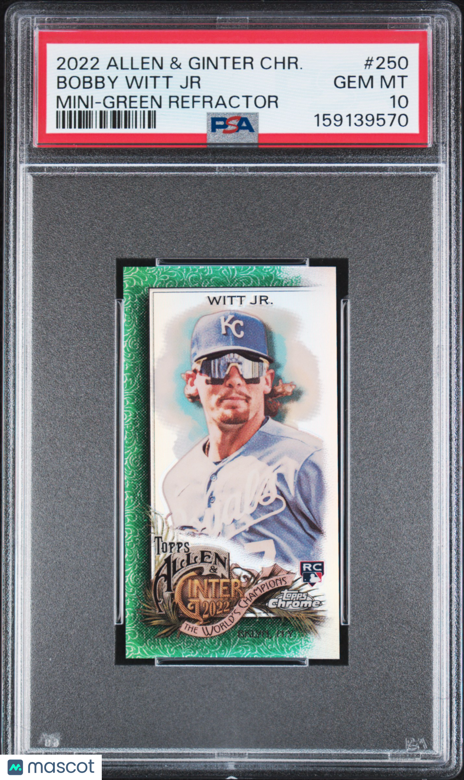 Bobby Witt Jr. 2022 Allen & Ginter Mini Green Refractor RC Royals 47/99 PSA 10