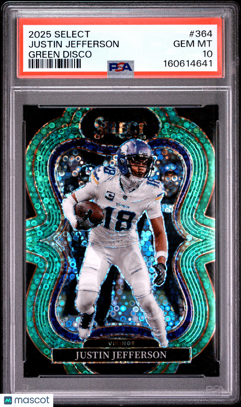 Justin Jefferson 2025 Select Suite Green Disco Minnesota Vikings 1/5 PSA 10