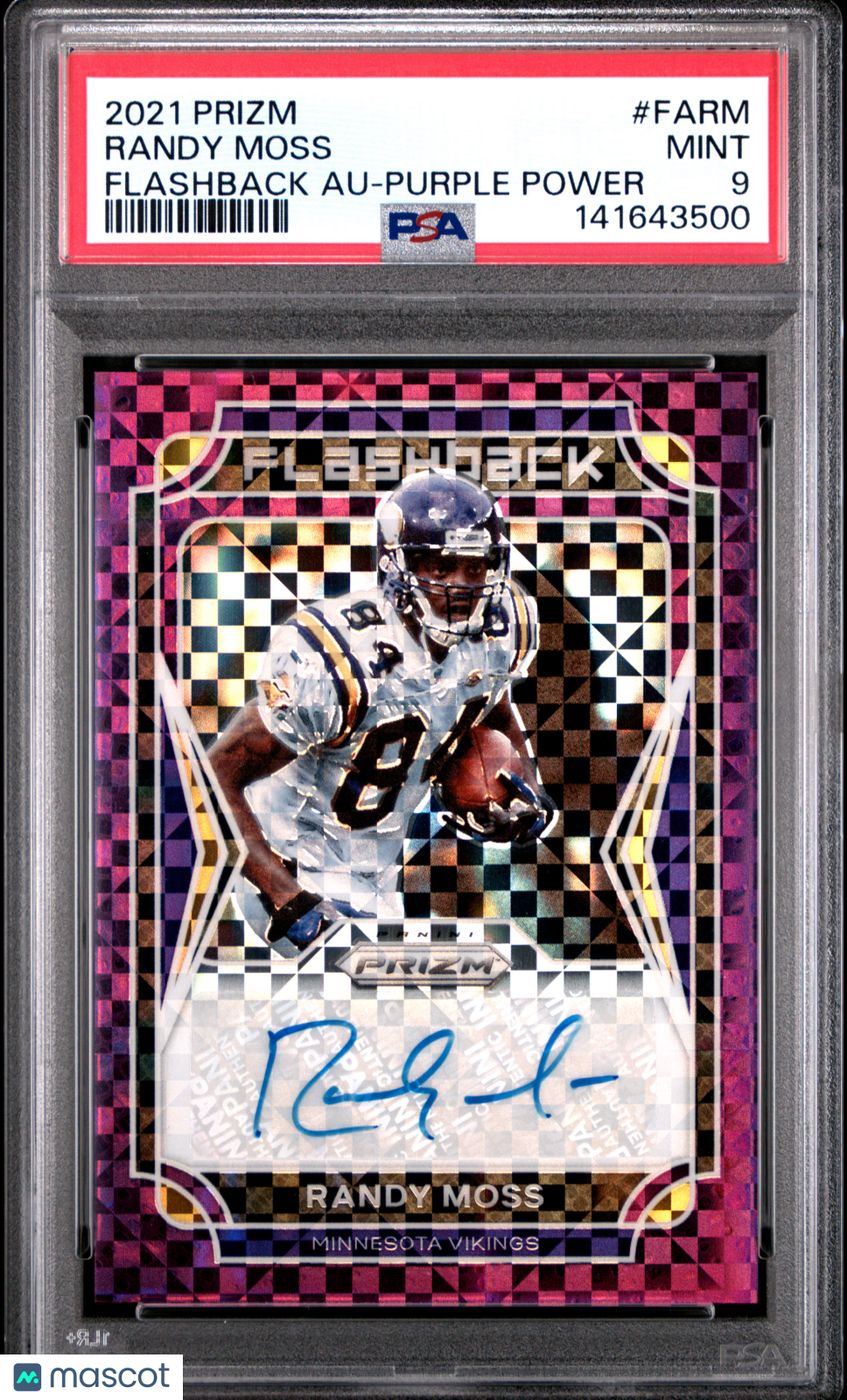 Randy Moss 2021 Prizm Flashback Auto Autograph Purple Vikings 9/25 PSA 9