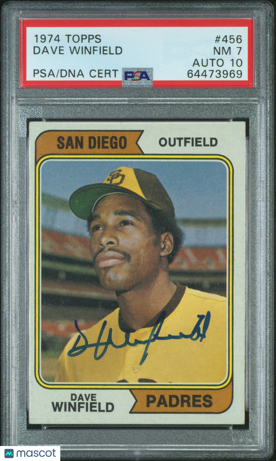 Dave Winfield 1974 Topps Auto Autograph Rookie RC SD Padres #446 PSA 7 Auto 10