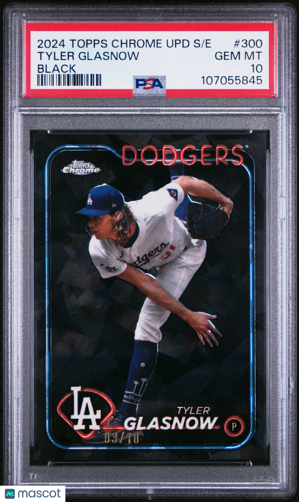 Tyler Glasnow 2024 Topps Chrome Sapphire Black Refractor Dodgers 3/10 PSA 10